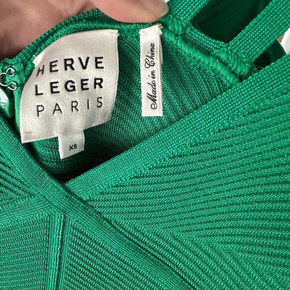 Herve Leger Green Strappy Ottoman Fringe Gown - Picture 3 of 8